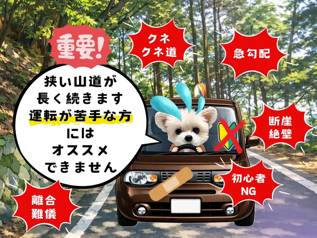 倉岳神社へと続く狭い山道の説明