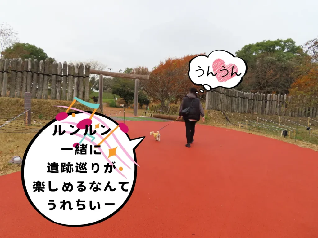 吉野ケ里遺跡へ入る犬