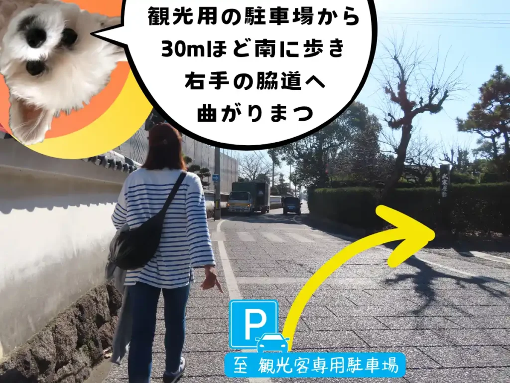 観光客専用駐車場から武家屋敷通りへ歩く