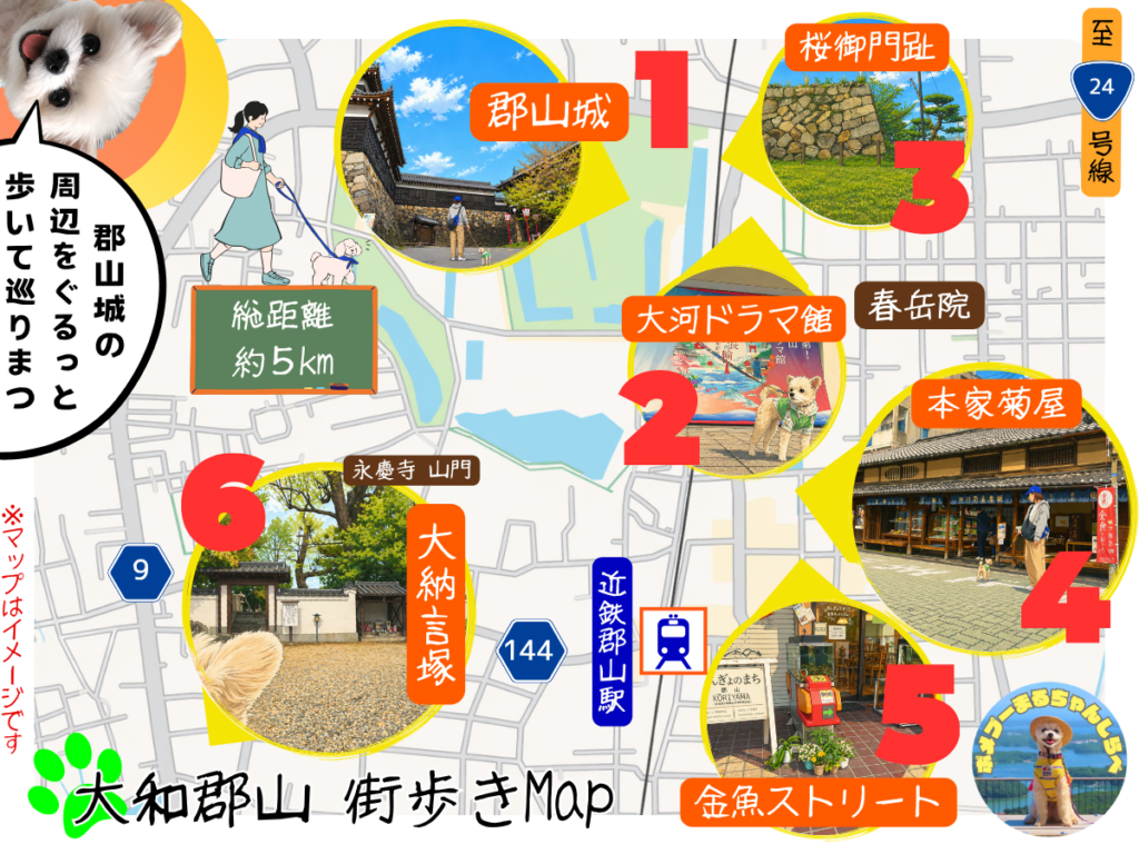 大和郡山へ犬連れ旅マップ
