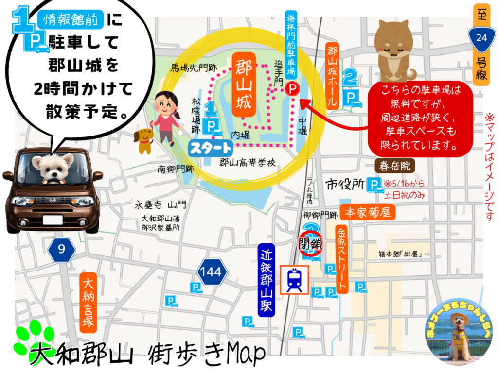 郡山城を巡る犬連れ旅マップ