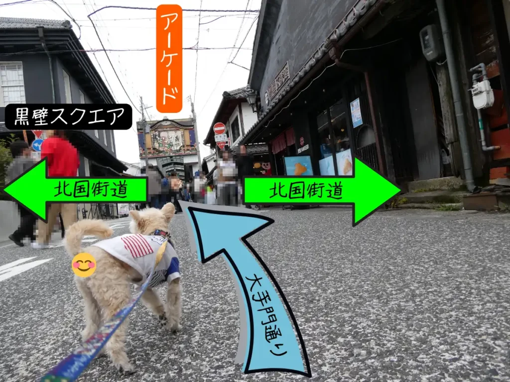 北国街道と大手門通りのアーケードへ続く交差点