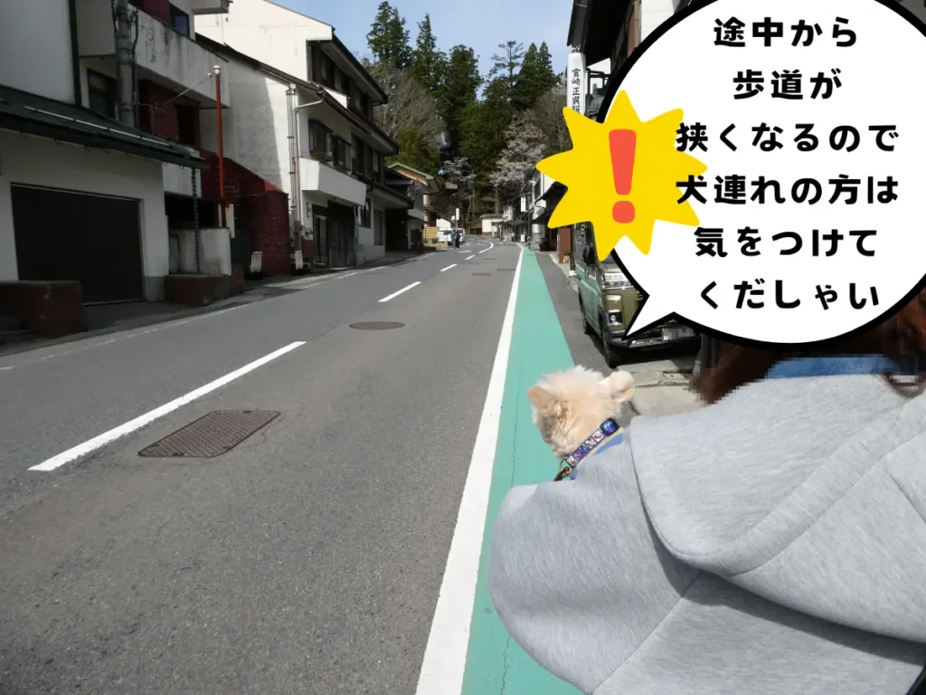大門へ向かう途中で歩道が狭くなる場所